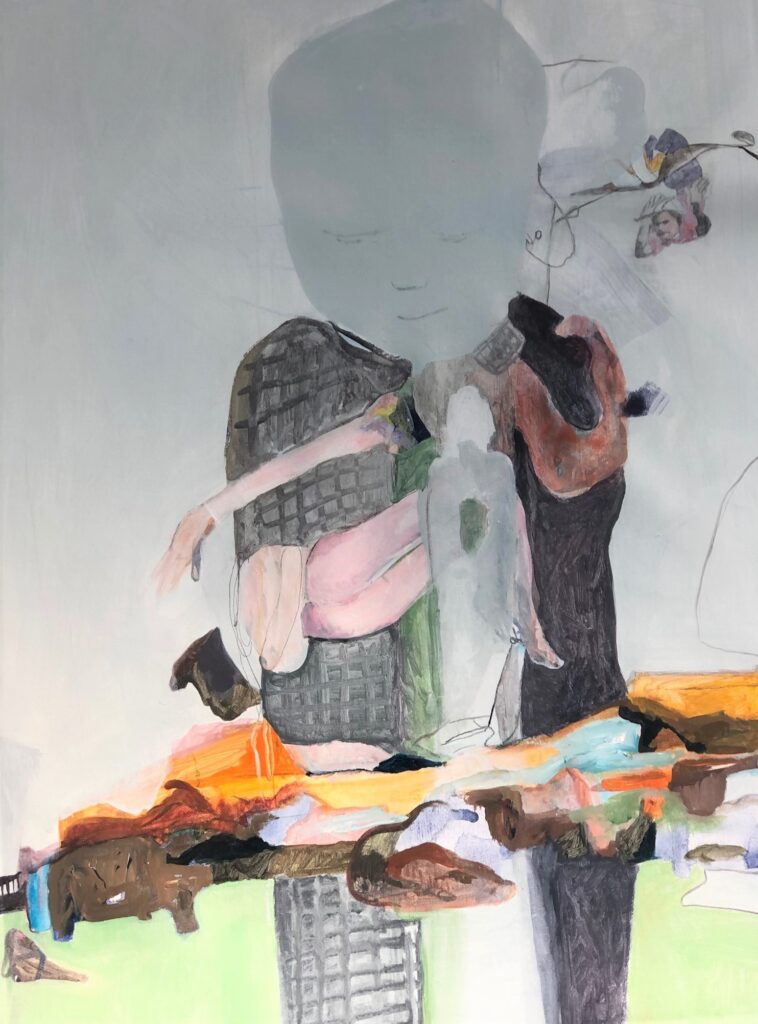 Hanging on to memories. 55 x 80 cm. acryl en mixed media op linnen