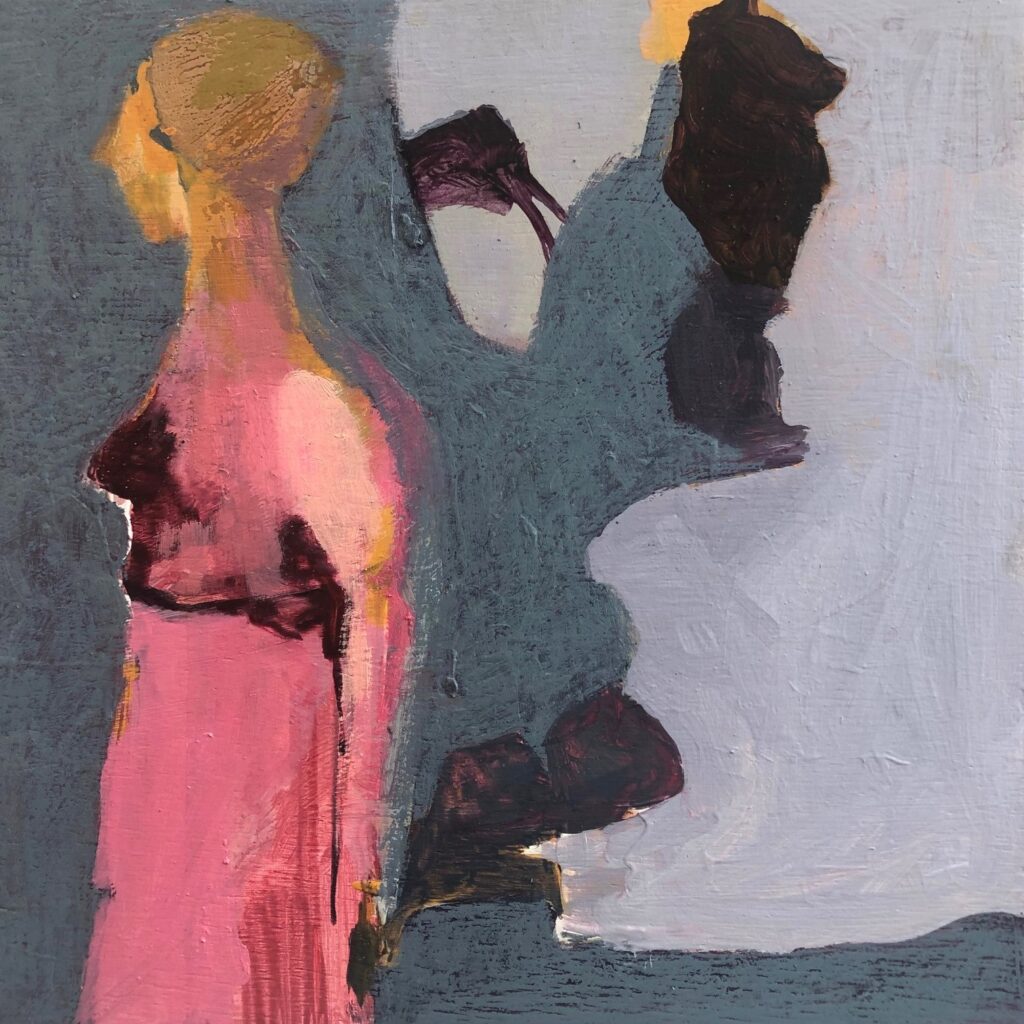 Looking away. 22 x 22 cm. acryl en olie op hout