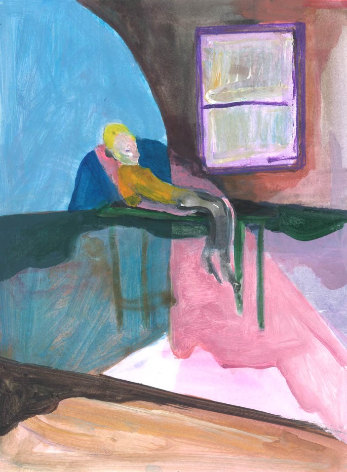Project. Rondom de tafel. De nacht dat zij bij hem bleef. 21 x 29.7 cm. acryl op papier.