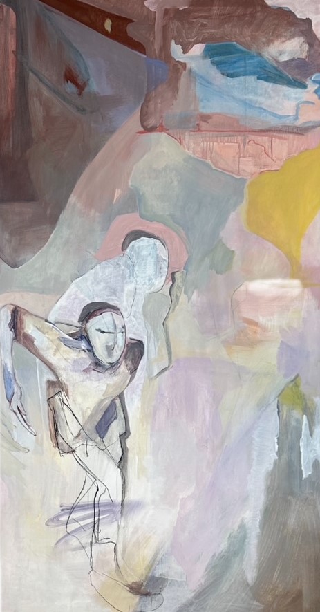 Ruimte voor het proces. De sporen. 100 x 220 cm. acryl op linnen
