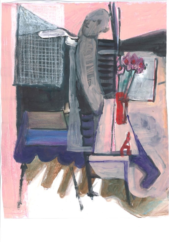 Lichaamstaal. Studie. De mens en zijn ladder. 27.2 x 36.1 cm. acryl op papier