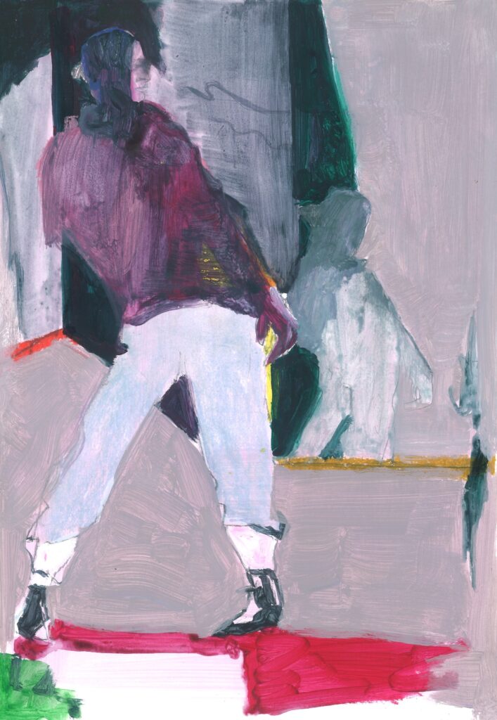 Lichaamstaal. Schets. Dans in jezelf. 29.7 x 42 cm. acryl en mixed media op papier