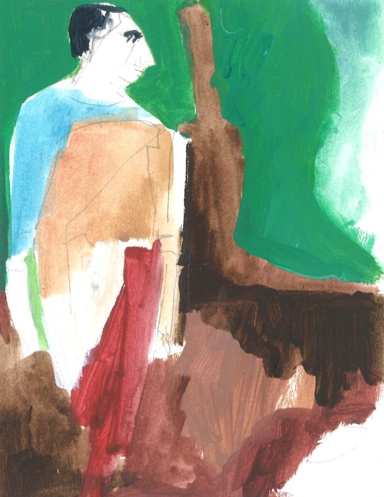Lichaamstaal. Studie. De houding. acryl op papier. 21 x 14.8 cm