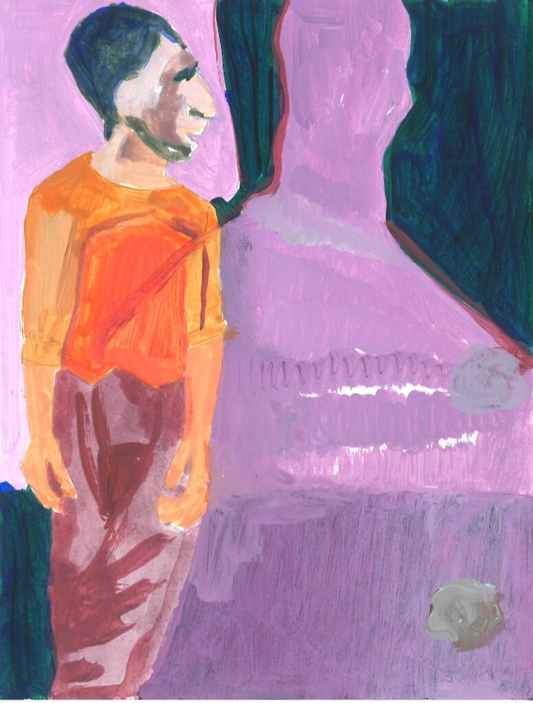 Lichaamstaal. Studie. De houding. olie op papier. 21 x 14.8 cm.