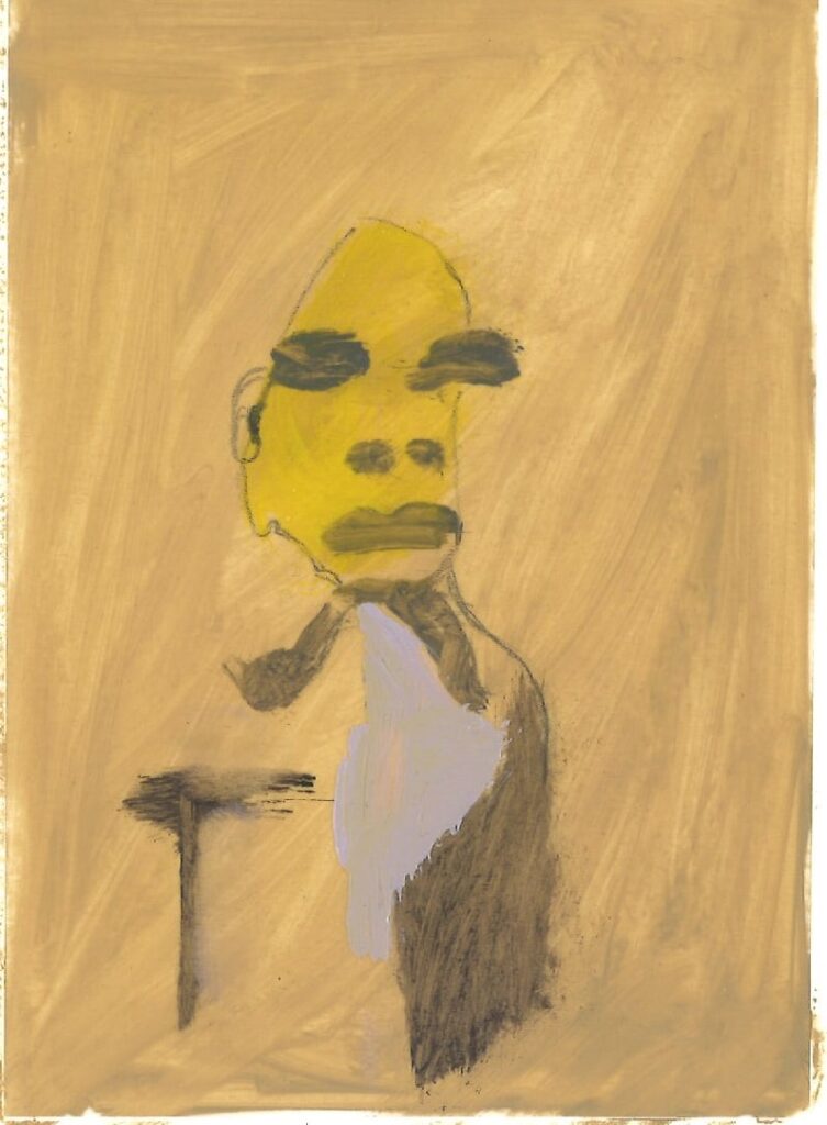 Lichaamstaal. Mysterious man. 14.8 x 10.5 cm olie op papier