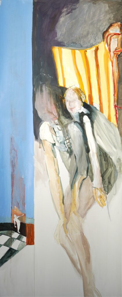 Hanging on. 67 x 150 cm. acryl op Canson papier