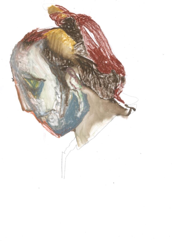 Lichaamstaal. Francesco. Studie. 21 x 29.7 cm. olie en mixed media op papier