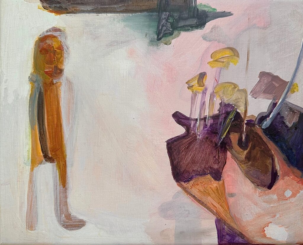 In gesprek met de mossen. 25 x 30 cm. acryl op linnen