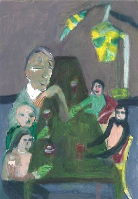 Project. Rondom de tafel. familiemomentje. 8 x 11.5 cm. acryl op papier.