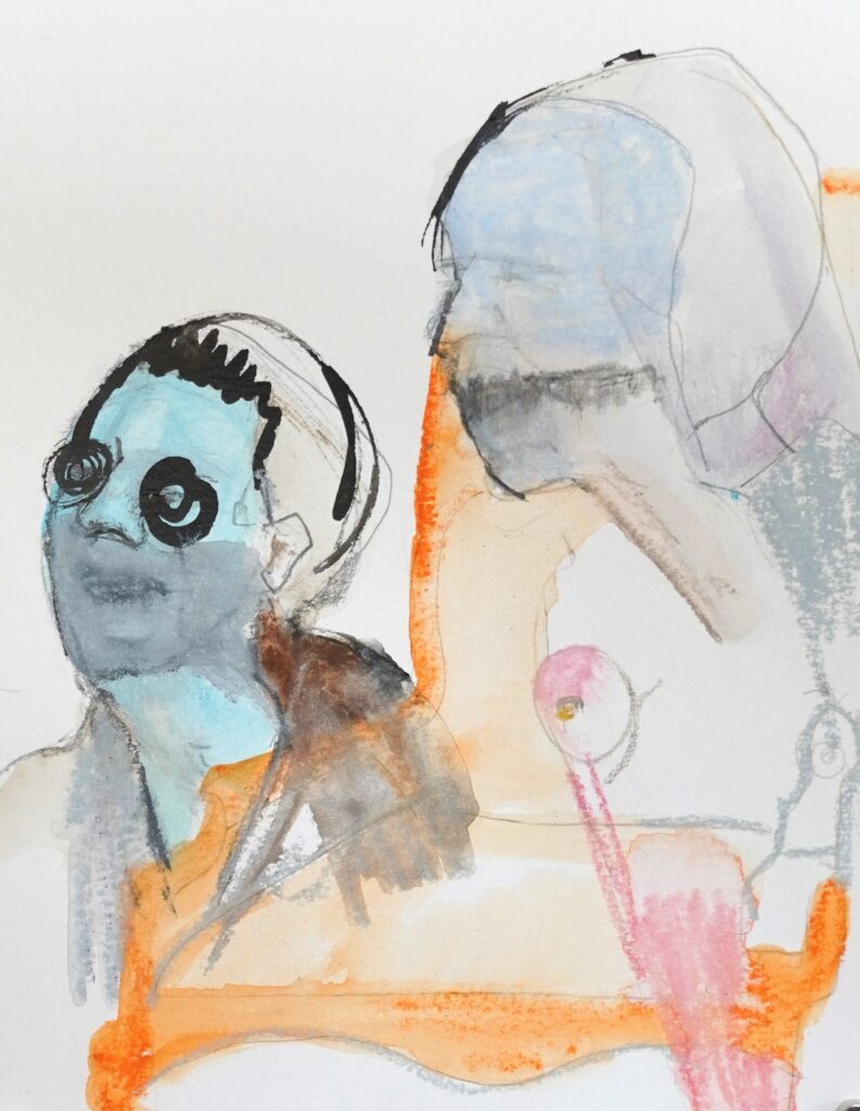 Happy together. 14.8 x 21 cm. acryl en mixed media op papier.