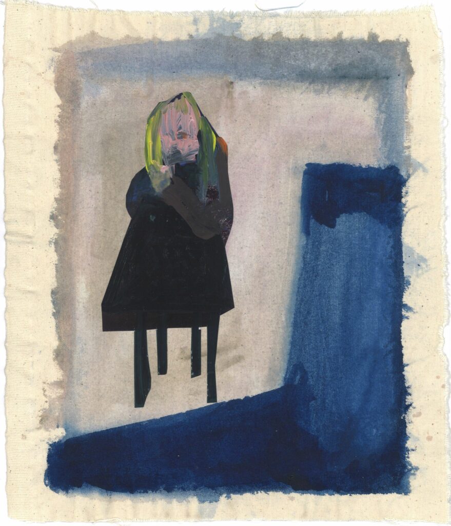 Project. Rondom de tafel. Het tafelmeisje. serie. 25 x 30 cm. mixed media en collage op doek.