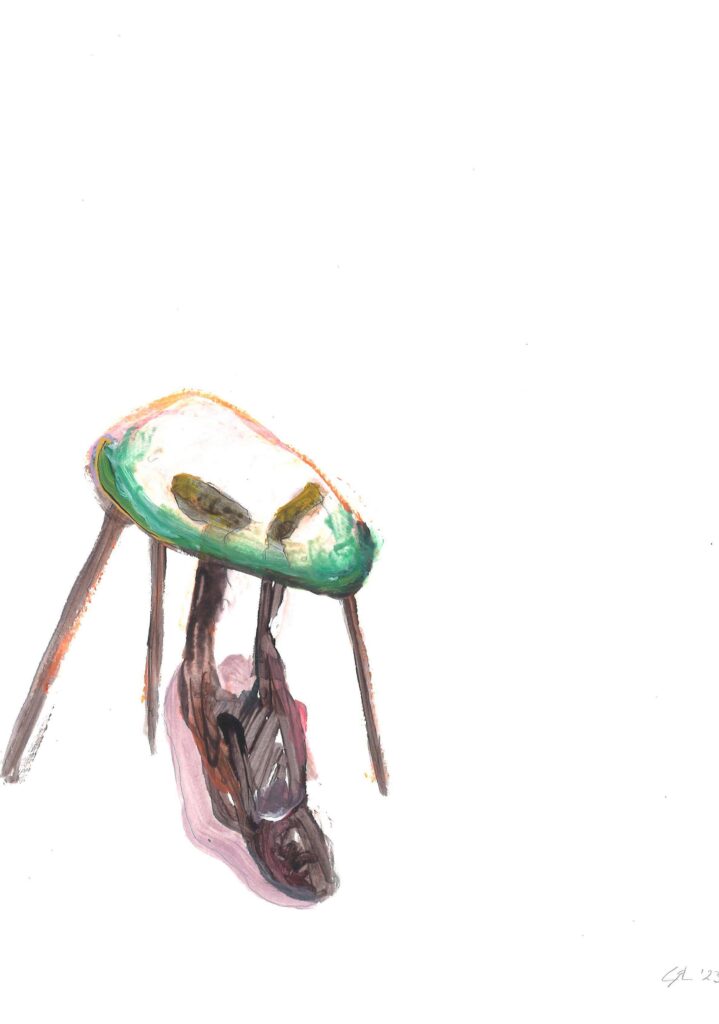Project. Rondom de tafel. Studie. Onder de tafel. 21 x 29.7 cm. acryl op papier