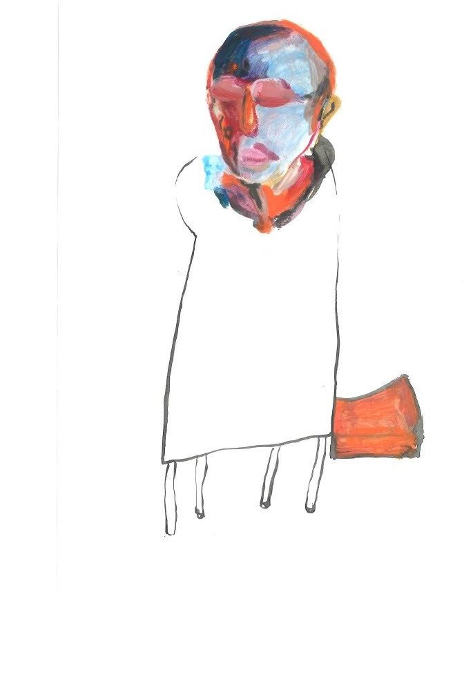 Project. Rondom de tafel. Het tafelmannetje. 17.12024. Inkt en acryl op papier.