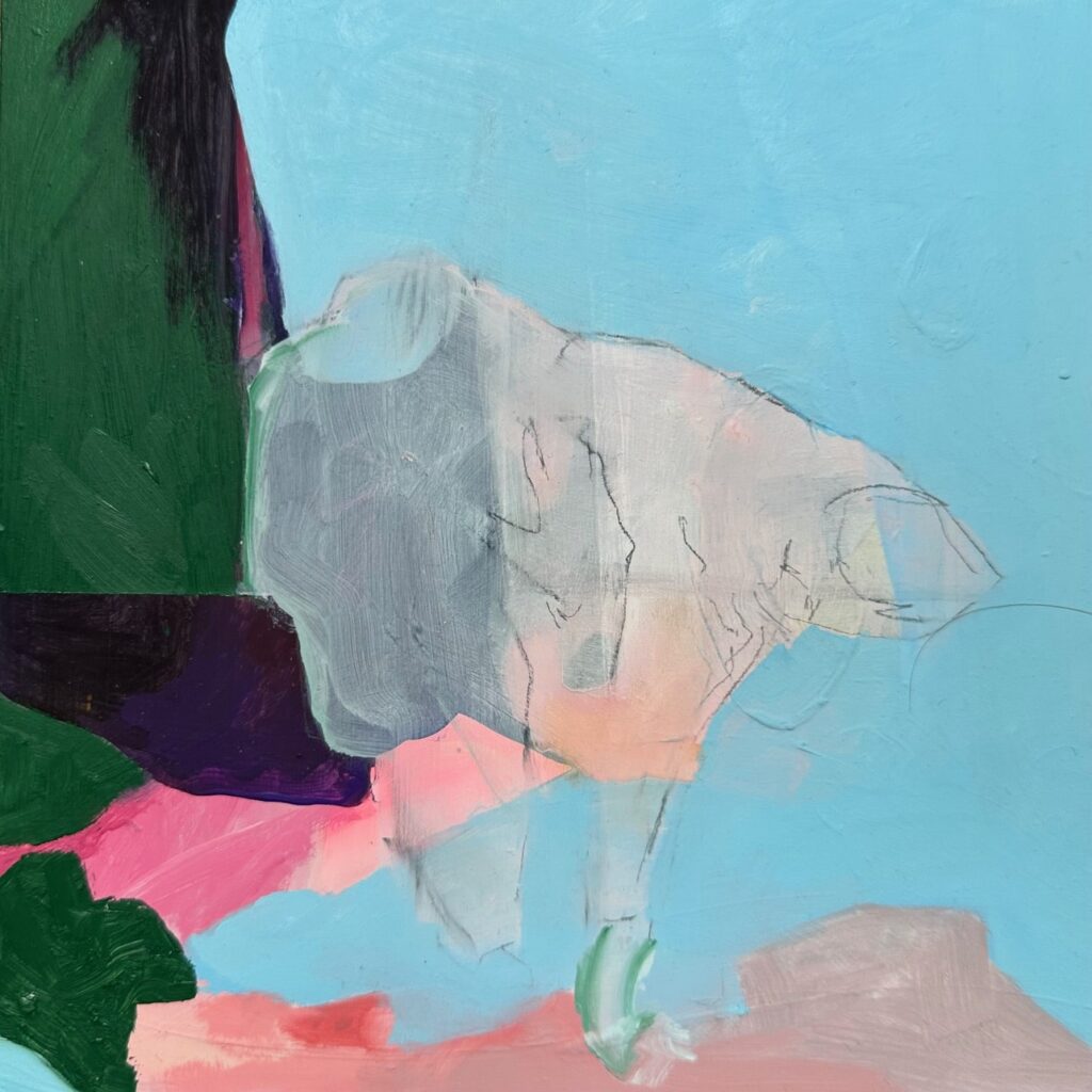 De vormen volgen de sporen. 20 x 20 cm. acryl en mixed media.